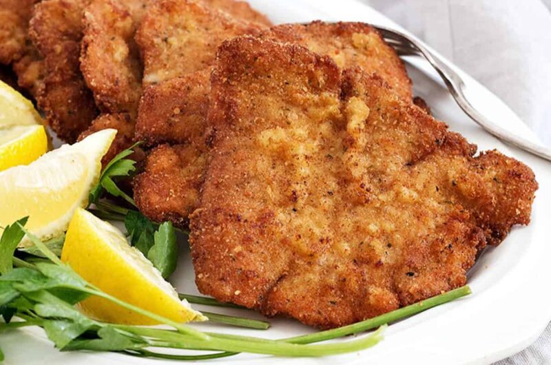 Pork Schnitzel, Baked Potatoes and Roasted Veg
