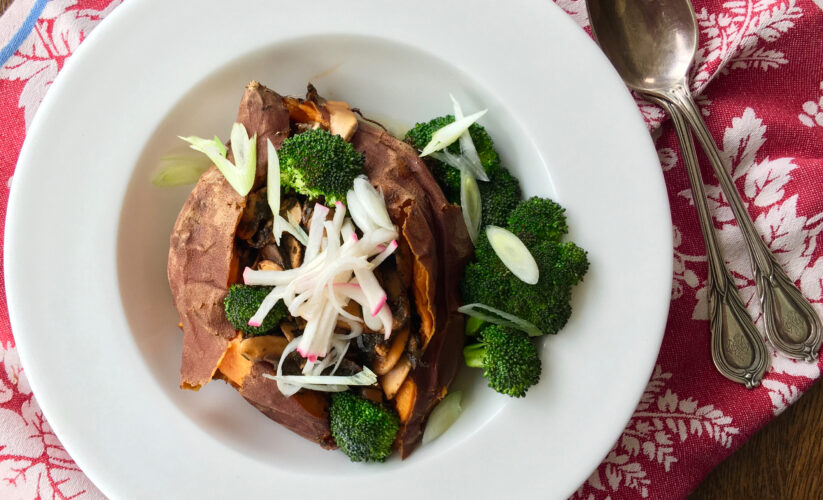 Adobo Pork Stuffed Sweet Potatoes