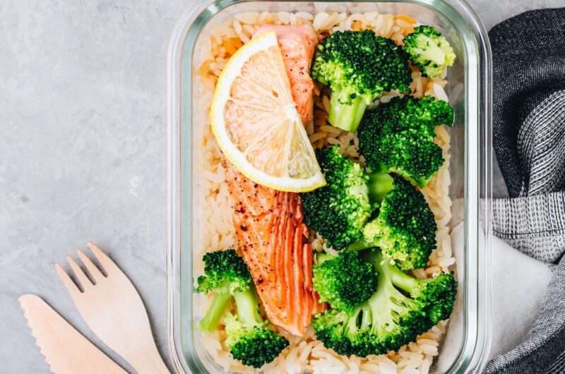 Chile Crisp and Honey Roasted Salmon with Coconut-Lime Jasmine Rice and Broccoli