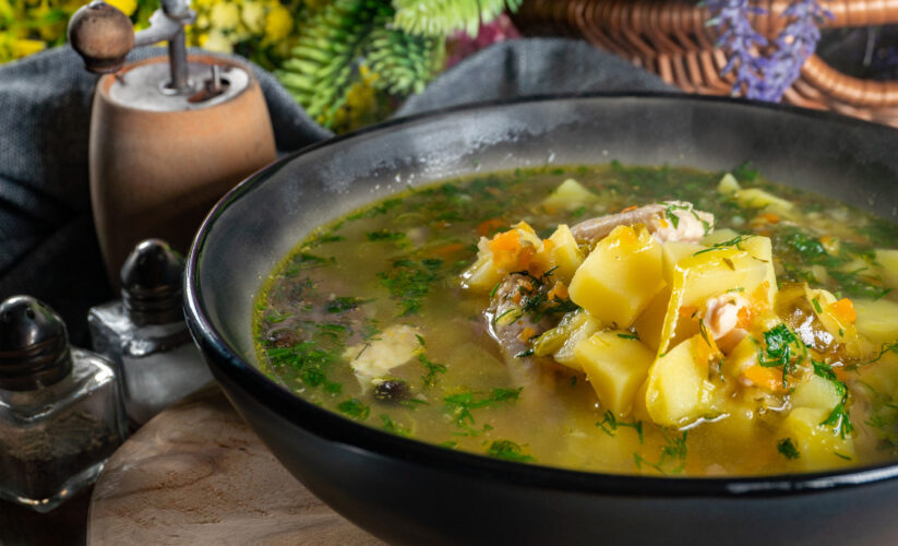 Golden Potato and Greens Soup 