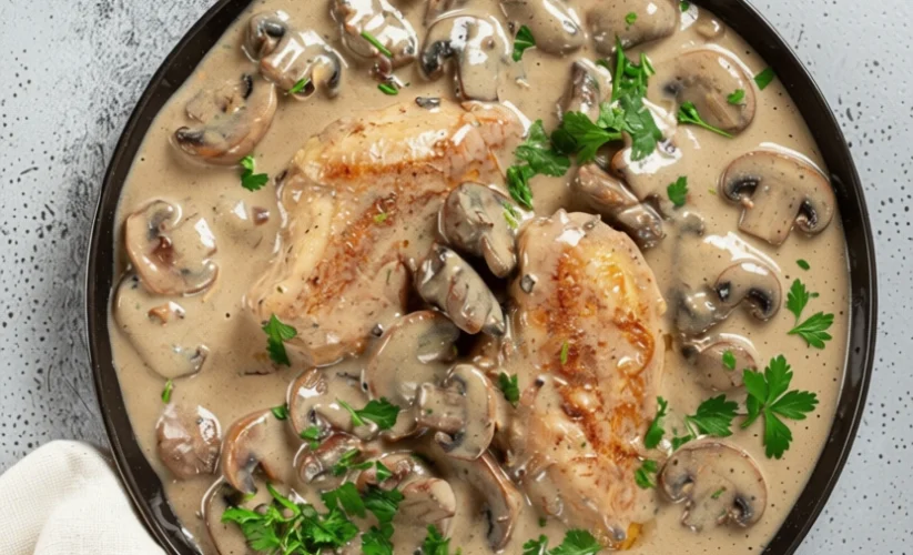 Chicken Marsala with Broccoli and Mashed Potatoes